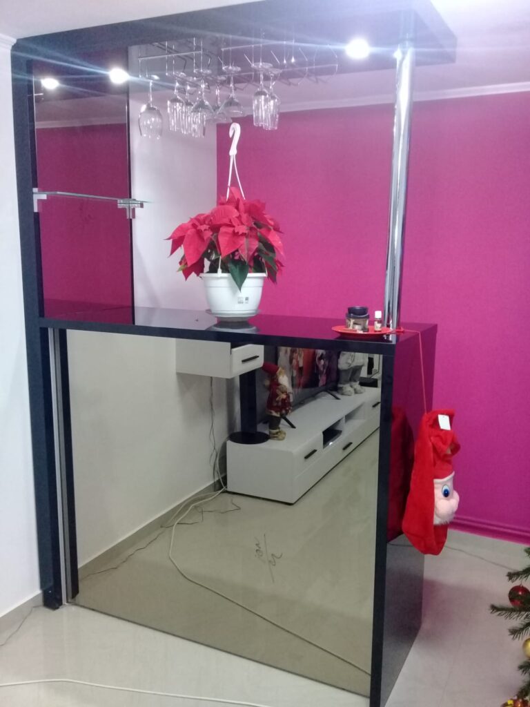 Mobila living minibar cu oglinda - Charcoal Black